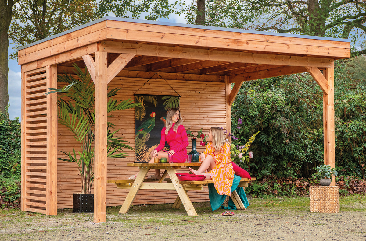 Terrassenüberdachung Holz Red Class Leisten Seitenwand