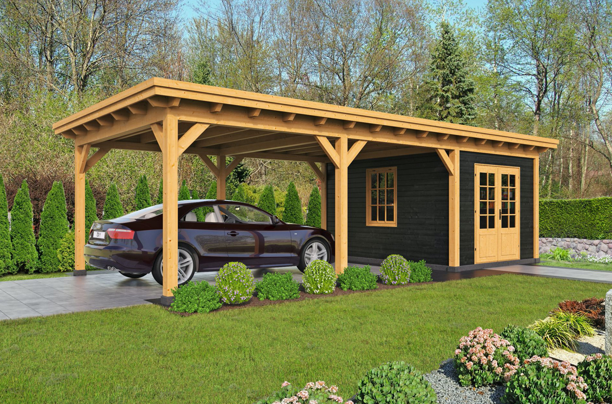 Carport Holz Flachdach 793 x 378 Typ2 schwarz